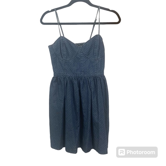 Free people Blue denim dress with Polk a dots size Small/Petite - Picture 1 of 7